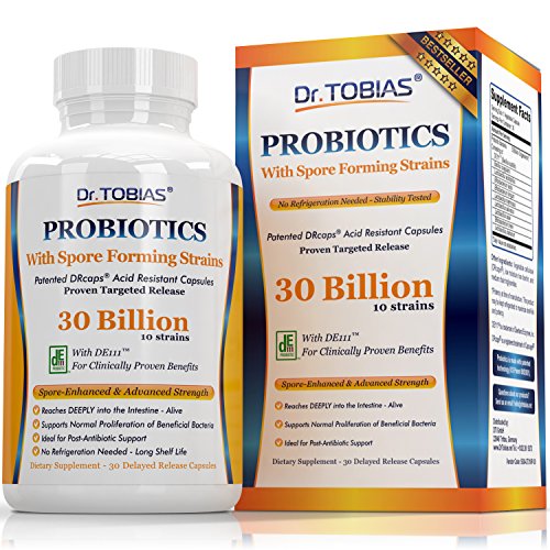 Dr. Tobias Probiotics for Women and Men: 30 Billion CFUs, 10 Strains, Delay Release & Spore Forming Strains - Probiotic Supplement for Women and Men - Great for Post-Antibiotic, Health & Gut Support