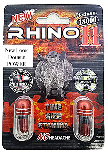 Rhino 11 Double Platinum 18000 - Now Double POWER - Male Sexual Enhancement Supplement - 6 Pills (18K)