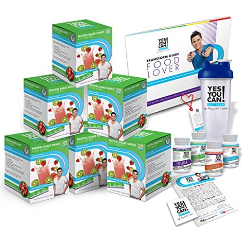 Yes You Can! Diet Plan Transform Kit Food Lover: Protein Shake Snacks, 30 Fat Burner Pills, 30 Appetite Suppressant Pills, 30 Colon Cleanser Pills, 30 Collagen Pills, 1 Bilingual Transform Guide (Spanish/english), 1 Shaker Bottle, 1 Yes You Can!™ Diet Plan Heart Shaped Band,1 Certificate of Success and 1 Yes You Can! Diet Plan Sticker. (Kiwi Berry, 60 Protein Shakes)