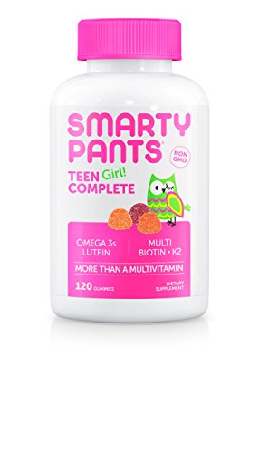 SmartyPants Teen Girl Complete Gummy Vitamins: Multivitamin & Lutein/Zeaxanthin for Blue Light Protection*, Biotin, Vitamin K & D, Omega 3 Fish Oil, 120 COUNT, 30 Days Supply