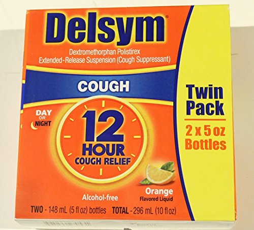 Delsym Cough Suppressant Alcohol Free Orange Flavored Liquid- 2 Pack, 5 ounces Bottle