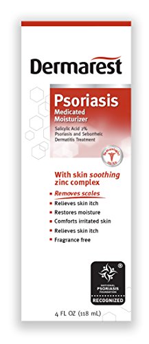 Dermarest Psoriasis Medicated Moisturizer | 4 oz | Salicylic Acid 2% | Soothing Zinc Complex | Fragrance Free Formula | Helps Remove & Prevent Scales | Packaging May Vary
