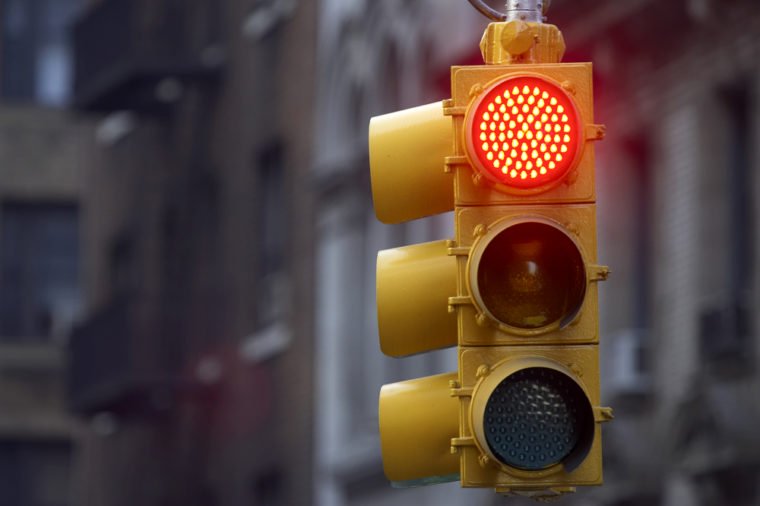 Traffic light on red, Manhattan, New York, America, USA