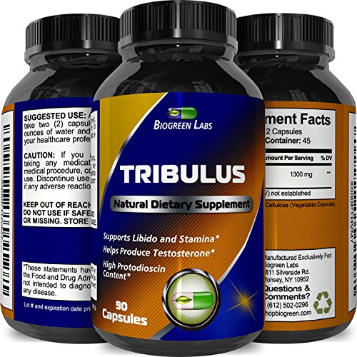 Tribulus Terrestris Extract - Pure Source of Energy (Extremely Potent Formula) - Increases Testosterone & Stamina Levels by 137% - Helps with Body Fat Loss, Muscle & Sleep Benefits - USA Made By Biogreen Labs