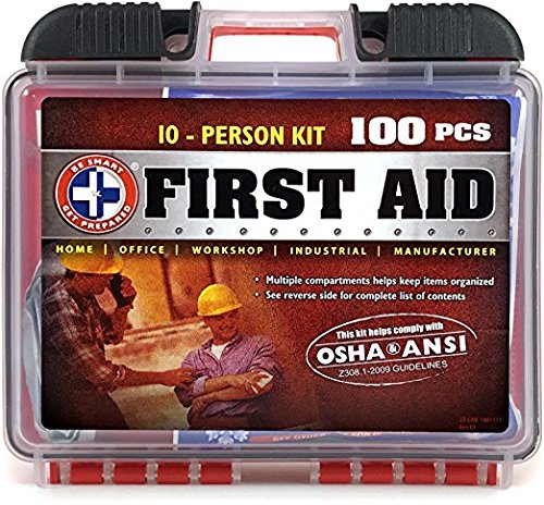 Be Smart Get Prepared 100 Piece First Aid Kit, Exceeds OSHA ANSI Standards for 10 People - Office, Home, Car, School, Emergency, Survival, Camping, Hunting, and Sports
