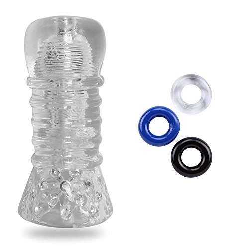 Male Masturbator Sex Toy Level 5 From Blue Lolly with 3 Pack Silicone Cock Ring As Bonus. Penis Exercise to Longer Lasting Erections!