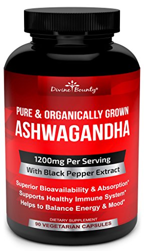 Organic Ashwagandha Capsules - 1200mg Ashwagandha Powder with Black Pepper for Enhanced Absorption - Ashwaganda Supplement for Anti Anxiety, Adrenal Support, Cortisol Manager, Stress & Anxiety Relief