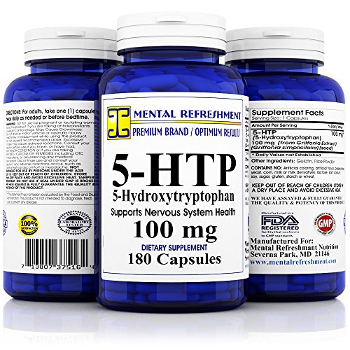 Mental Refreshment: 5-HTP: 100 mg 180 capsules (1 Bottle)