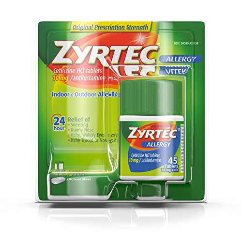 Zyrtec Prescription-Strength Allergy Medicine Tablets With Cetirizine, 45 Count, 10 mg