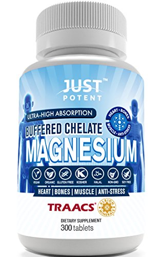 Just Potent Ultra-High Absorption Magnesium Chelate ◘ 100mg Tablets ◘ 300 Tablets ◘ Heart, Bones, Muscle, and Anti-Stress Supplement ◘ Organic, Vegan, and Gluten Free