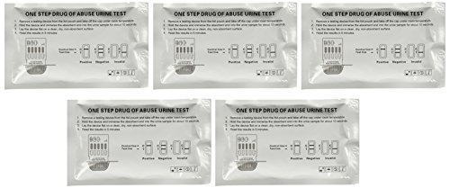 The Home Drug Test - 5 Individually Wrapped 6 Panel Multi Screen Urine Drug Tests - Each Test Screens For 6 Different Drug Types Including Cocaine / Crack, Heroin / Morphine, Marijuana, Meth, Amphetamine, Adderall, Benzos, Xanax