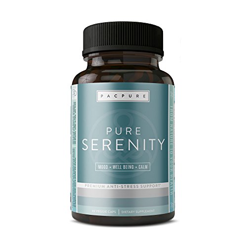 PURE SERENITY Pharmaceutical Grade Natural Stress Support Supplement - Mood Enhancer, Anxiety Relief, Relaxation & Increased Serotonin Support - 5 htp, Ashwagandha, L-Theanine, Rhodiola, Bacopa & More
