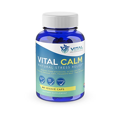 Vital Calm Support - Natural Herbal Stress Relief, Anti-Anxiety, Mood Enhancer – Stay Positive, Relaxed, Focused, Alert - Ashwagandha, Magnesium, Rhodiola Rosea, B Vitamins, Bacopa - 60 VCaps
