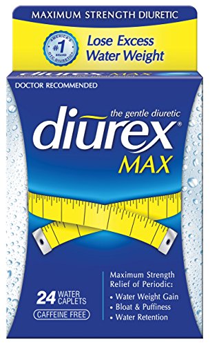 Diurex—Max Diuretic Water Caplet—24 Caplets—Relieves Water Weight Gain, Bloating & Puffiness Related to Menstruation Without the Caffeine