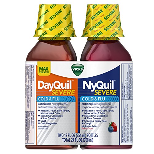 Vicks NyQuil and DayQuil SEVERE Cough Cold and Flu Relief Liquid, 12 Fl Oz, pack of 2