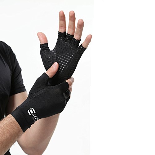 Copper Compression Arthritis Gloves - GUARANTEED Highest Copper Content. #1 Best Copper Infused Fit Glove For Carpal Tunnel, Computer Typing, And Everyday Support For Hands And Joints (1 PAIR)