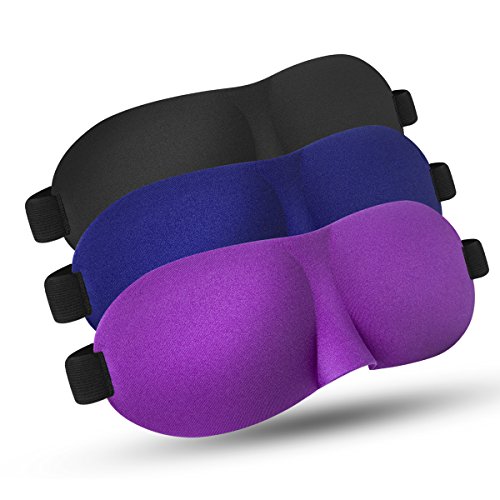 Liansing Sleep Mask Pack of 3, Lightweight and Comfortable, Super Soft, Adjustable 3D Contoured Eye Masks for Sleeping, Shift Work, Naps, Night Blindfold Eyeshade for Men and Women, Black/Blue/Purple