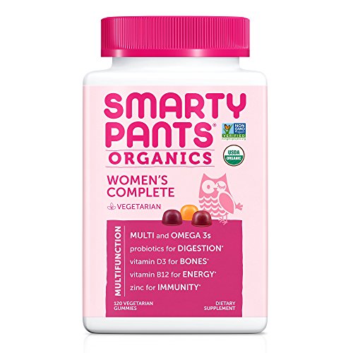 SmartyPants Vegetarian Organic Women’s Complete Gummy Vitamins: Non-GMO, Multivitamin & Omega-3, Probiotic, Vitamin D3, Vitamin B12, 120 Count (30 Day Supply)