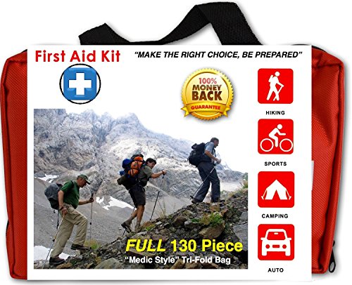 First Response Medical Supplies Compact 130 Piece First Aid Kit Water Resistant Tri-Fold Case For Home Car Camping Hiking