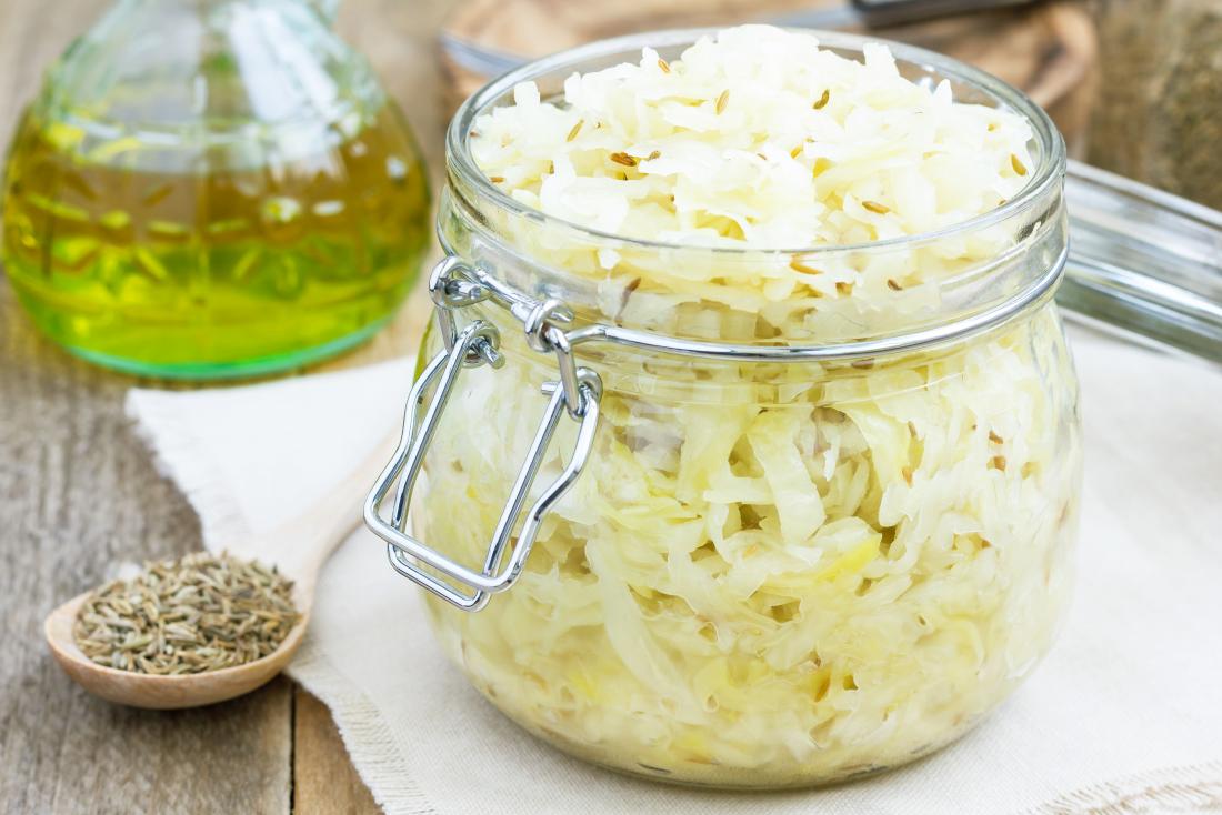 Sauerkraut in a jar which is a probiotic