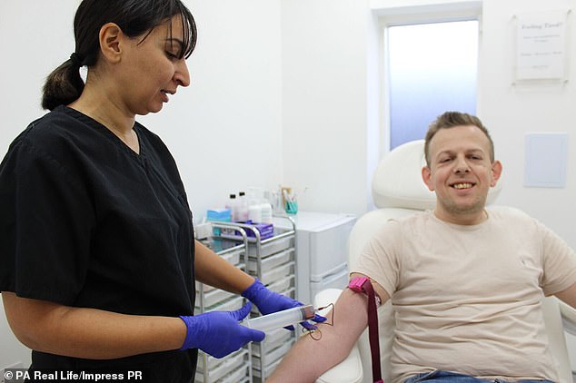 Mr Croxton, pictured receiving the P-shot from Dr Shirin Lakhani, was keen to try the possibly life-changing treatment after hearing about it from a friend