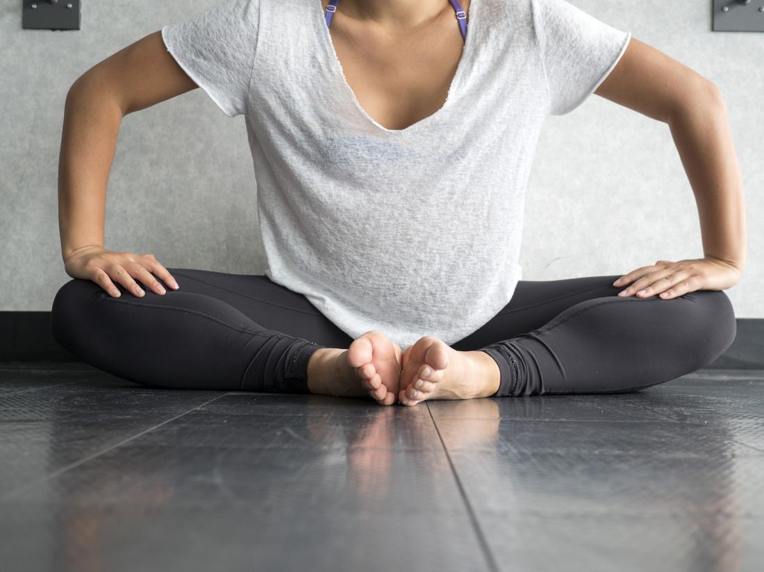 External hip rotation stretch or yoga pose.