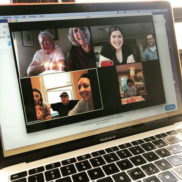 The author’s family joined her virtually on her birthday.